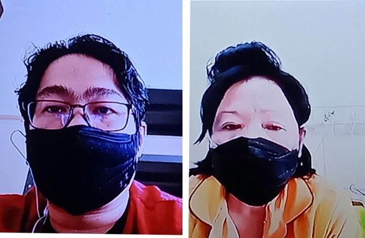 Kedua terdakwa saat mengikuti sidang secara daring. SP/Budi Mulyono