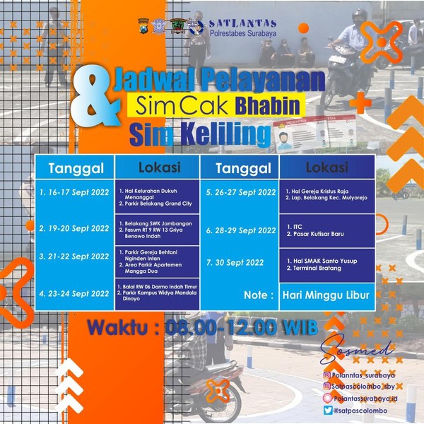Jadwal SIM Keliling Surabaya bulan September 2022.