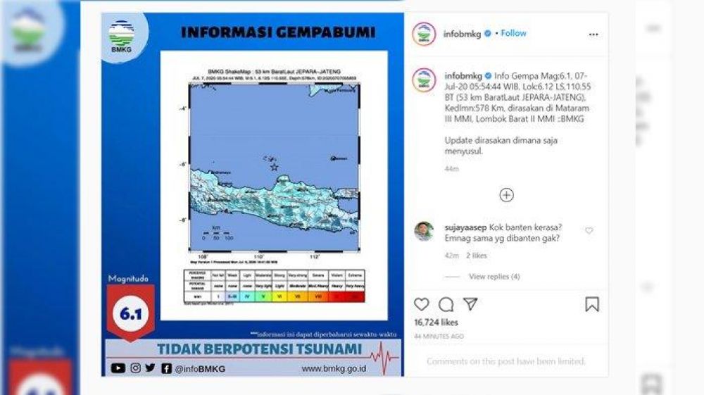 Postingan IG infobmkg. SP/ Screenshot
