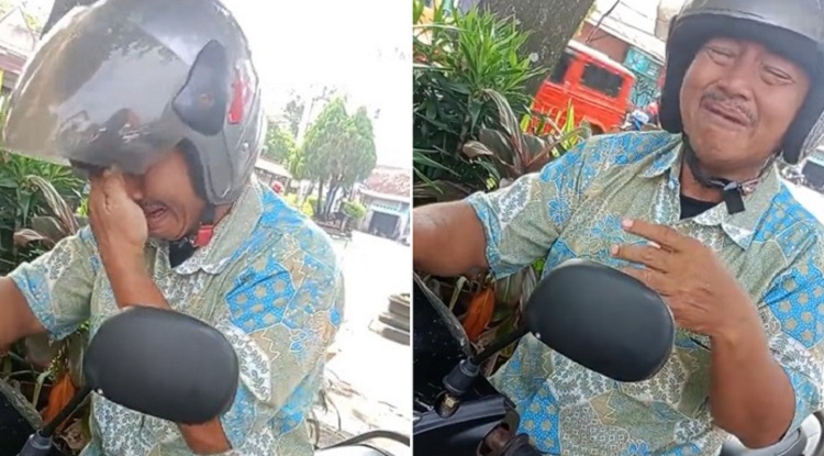 Tangkapan layar dari Tiktok saat bapak yang dibentak anaknya ini menangis dan kehabisan uang di jalanan karena uangnya kurang. SP/ YGY