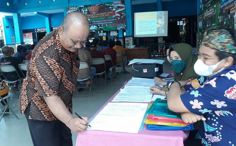 Kegiatan penyuluhan budidaya ikan tawar dan payau di Desa Rejeni, Kabupaten Sidoarjo. Selasa, (23/8/2022).