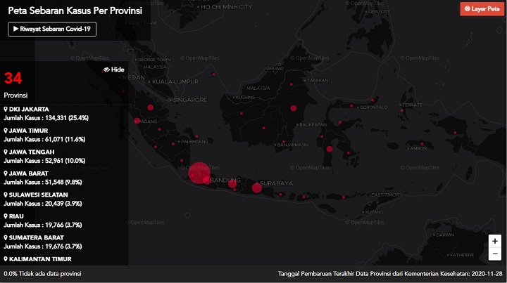 Peta sebaran covid-19 di Indonesia