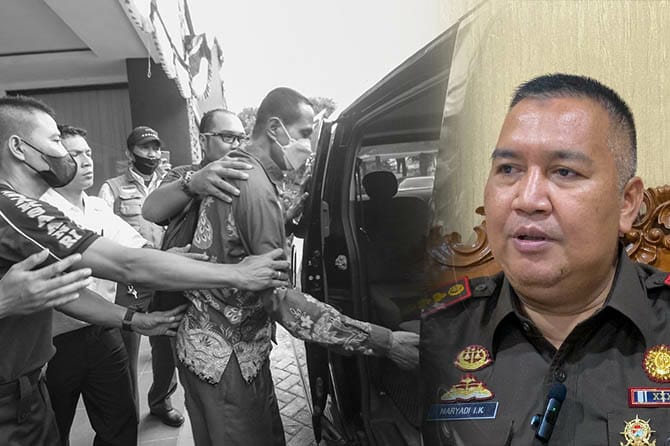 Kolase Kajari kota Pasuruan Maryadi dan tersangka kasus korupsi JLU