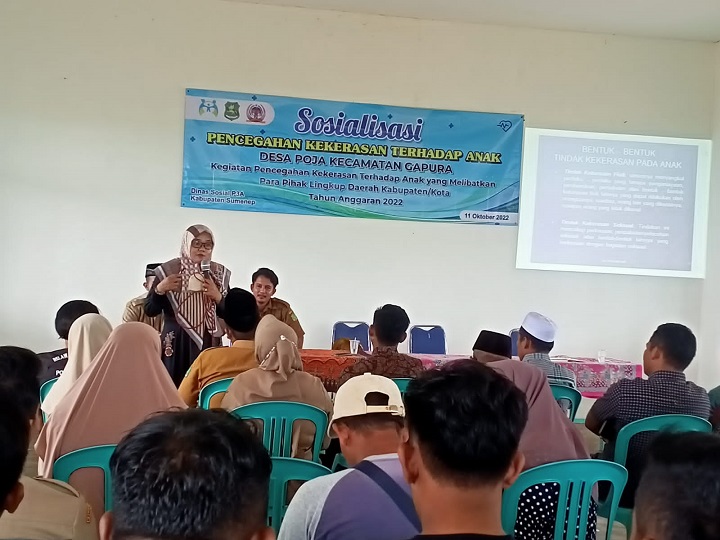 Kegiatan Sosialisasi pencegahan kekerasan terhadap anak di Balai Desa Poja Kec. Gapura Kab. Sumenep. SP/Ainur Rahman