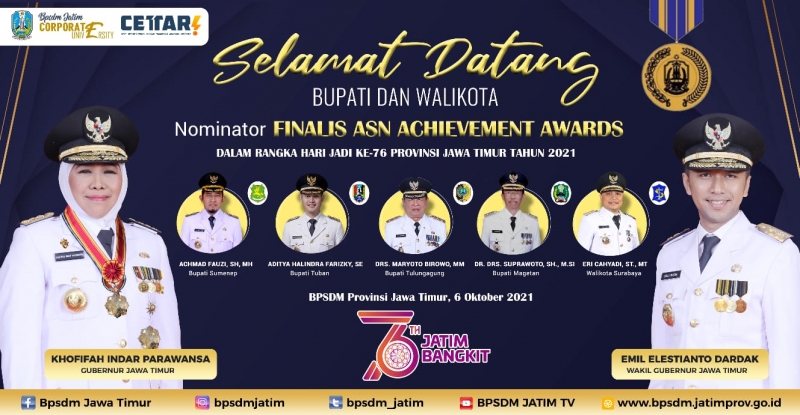 5 Nominator Finalis ASN Achievement Awards 2021 yaitu Kabapaten Magetan, Sumenep, Tulungagung, Tuban dan Kota Surabaya. SP/KOMINFO JATIM