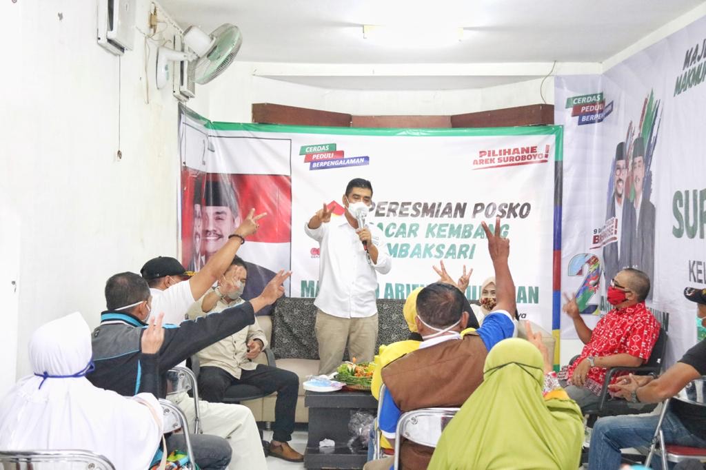 Posko Pemenangan Paslon nomor urut 2 Machfud Arifin-Mujiaman di Kelurahan Pacar Kembang, Kecamatan Tambaksari, Rabu (21/10). .SP/Alqomaruddin.