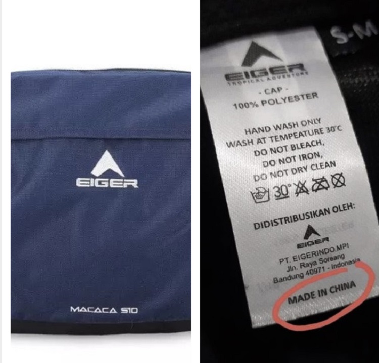 Produk Eiger Made in Bandung dan Made in China. SP/ BND