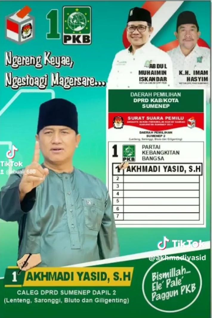 Banner Akhmadi Yasid SH, Jurnalis dan wartawan senior masuk dalam bursa pemilihan calon legislatif 2024-2029 di Kab. Sumenep. SP/Ainur Rahman