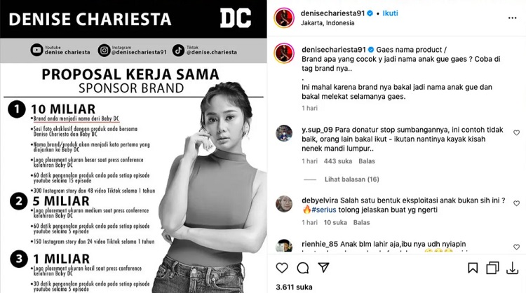 Denise Chariesta open donasi hingga endorsement hingga Rp10 miliar. SP/ JKT