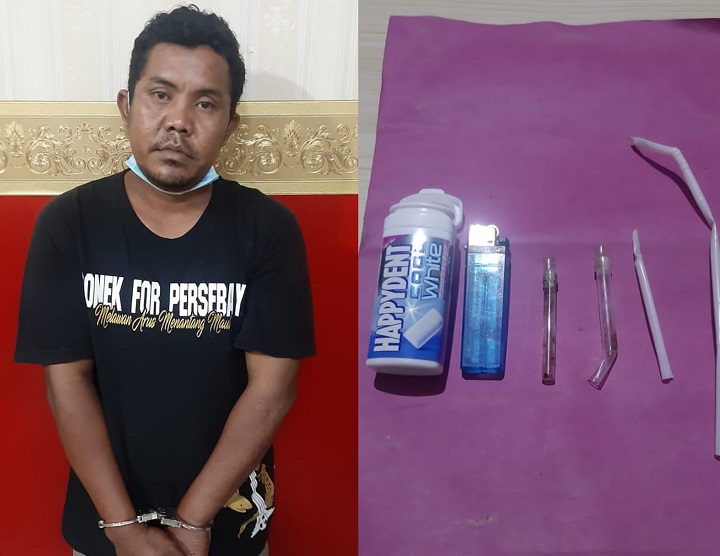 Fendy berikut barang bukti saat diamankan polisi. SP/Anggadia Muhammad