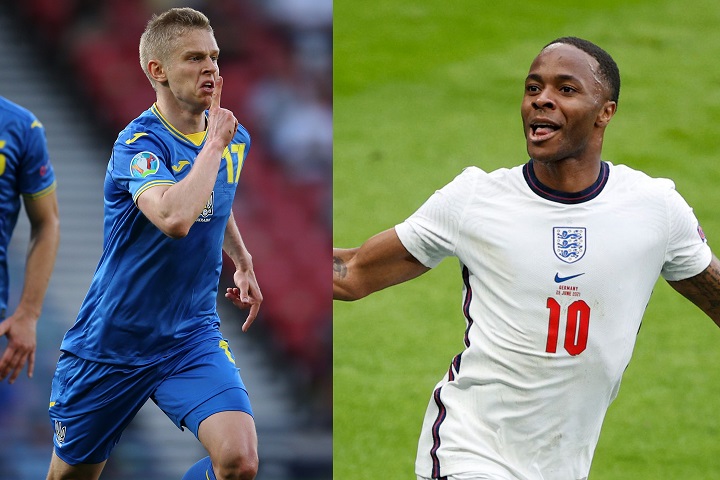 Oleksandr Zinchenko (kiri) dan Raheem Sterling (kanan)