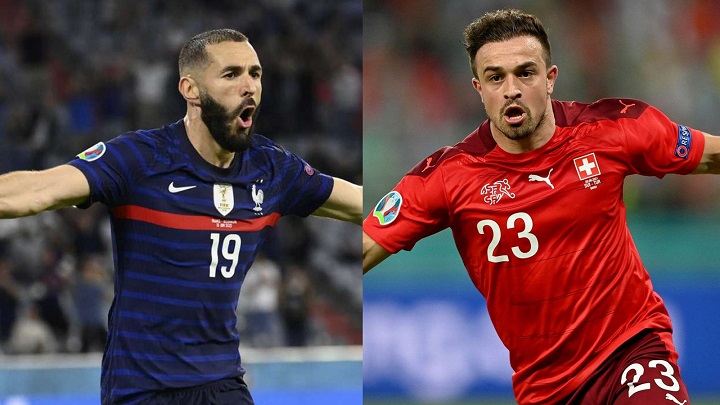 Karim Benzema (kiri) dan Xherdan Shaqiri