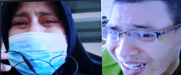 Terdakwa Khifatil Muna (kiri) dan terdakwa Yano Oktavianus Albert (berkas terpisah), mendengarkan tuntutan Jaksa di ruang Candra PN Surabaya, secara online, Kamis (24/06/2021). SP/Budi Mulyono