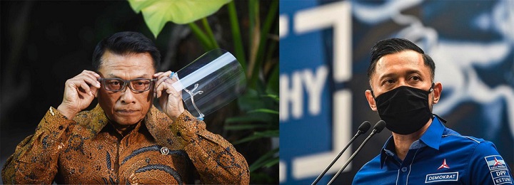 Ketua Umum Partai Demokrat Agus Harimurti Yudhoyono (kanan)  dan Jenderal Moeldoko (kiri)