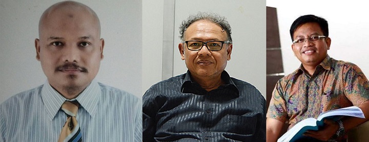 Dr. Imron Mawardi, SP., M.Si (kanan); Prof. Drs. Tjiptohadi Sawarjuwono, M.Ec, Ph.D, Ak (tengah); Achmad Room Fitrianto, SE, MEI, MA, PhD (kiri)