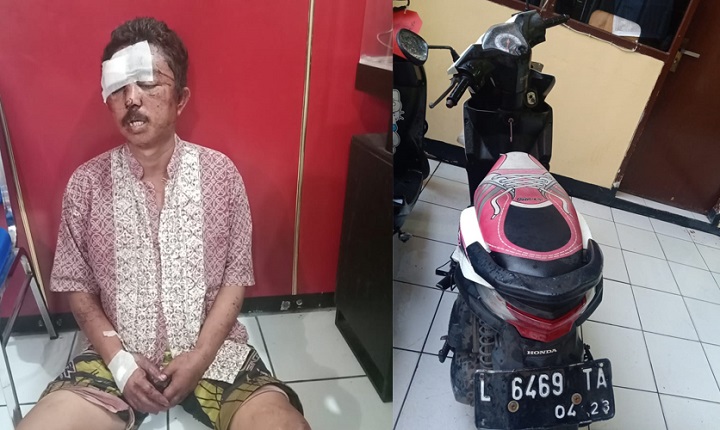 Pelaku dan barang bukti motor saat diamankan polisi. SP/Mahbub Fikri