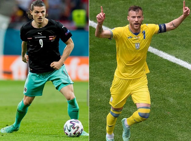 Marcel Sabitzer (kiri) dan Andriy Yarmolenko (kanan)