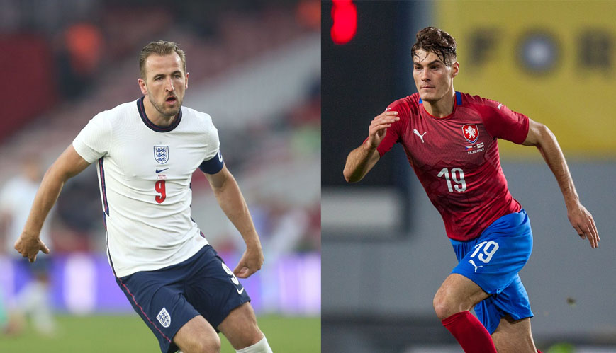 Harry Kane (kiri) dan Patrick Schick (kanan)