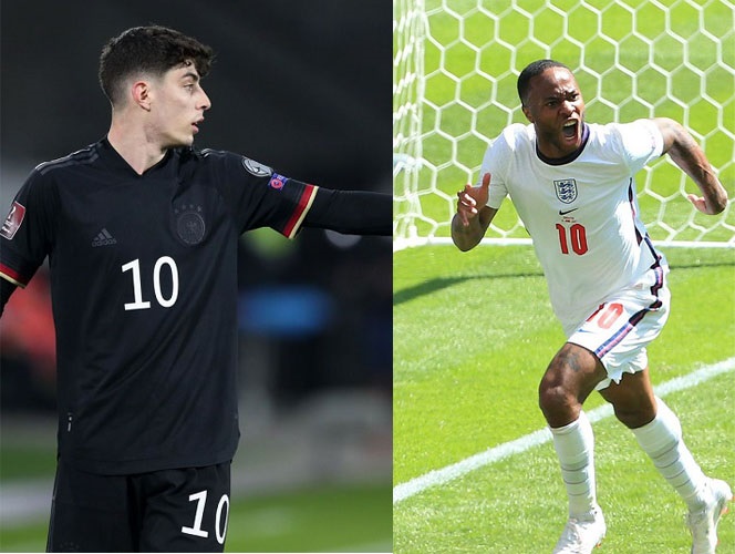 Kai Havertz (kiri) dan Raheem Sterling (kanan)