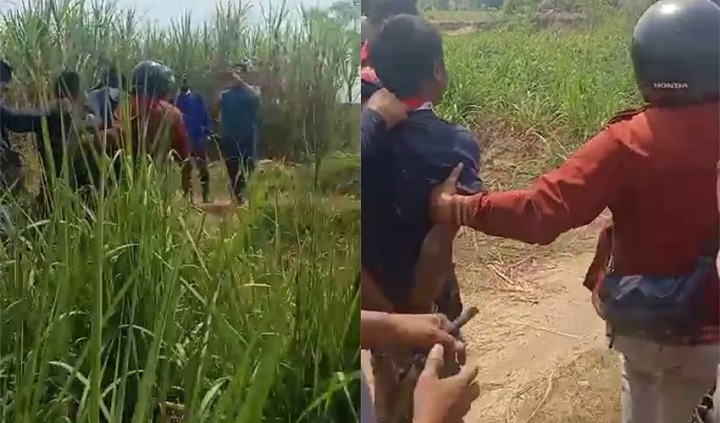 Drama penangkapan buronan pembunuhan Rizky Ardianto di kebun tebu Dusun Botok Palung, Desa Temon, Kecamatan Trowulan. SP/Dwy AS