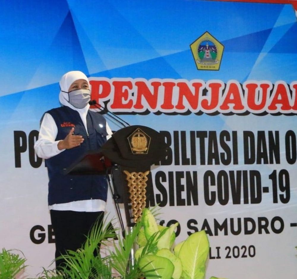 Gubernur Jatim Khofifah Indar Parawansa di Gedung Negara Grahadi Surabaya. SP/ DECOM