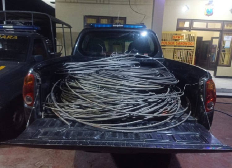 Barang Bukti pencurian kabel PLN di Sumenep yang berhasil diamankan kepolisian. SP/ SMP