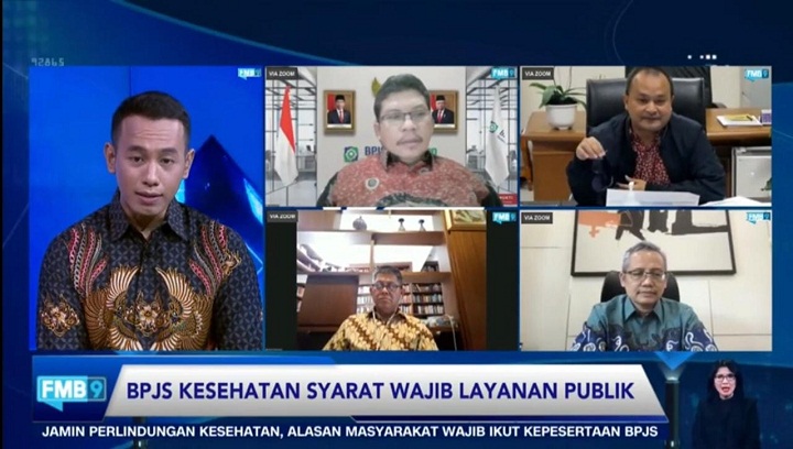 diskusi virtual Forum Merdeka Barat 9 (FMB9) bertajuk “Kesehatan Syarat Wajib Layanan Publik” yang digelar secara daring pada Kamis (24/2/2022)