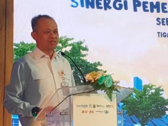 Direktur Jenderal (Dirjen) Perumahan Kementerian PUPR Iwan Suprijanto dalam acara press conference Peringatan Hapernas 2023 di Media Center Kementerian PUPR, Jumat (25/8/2023).