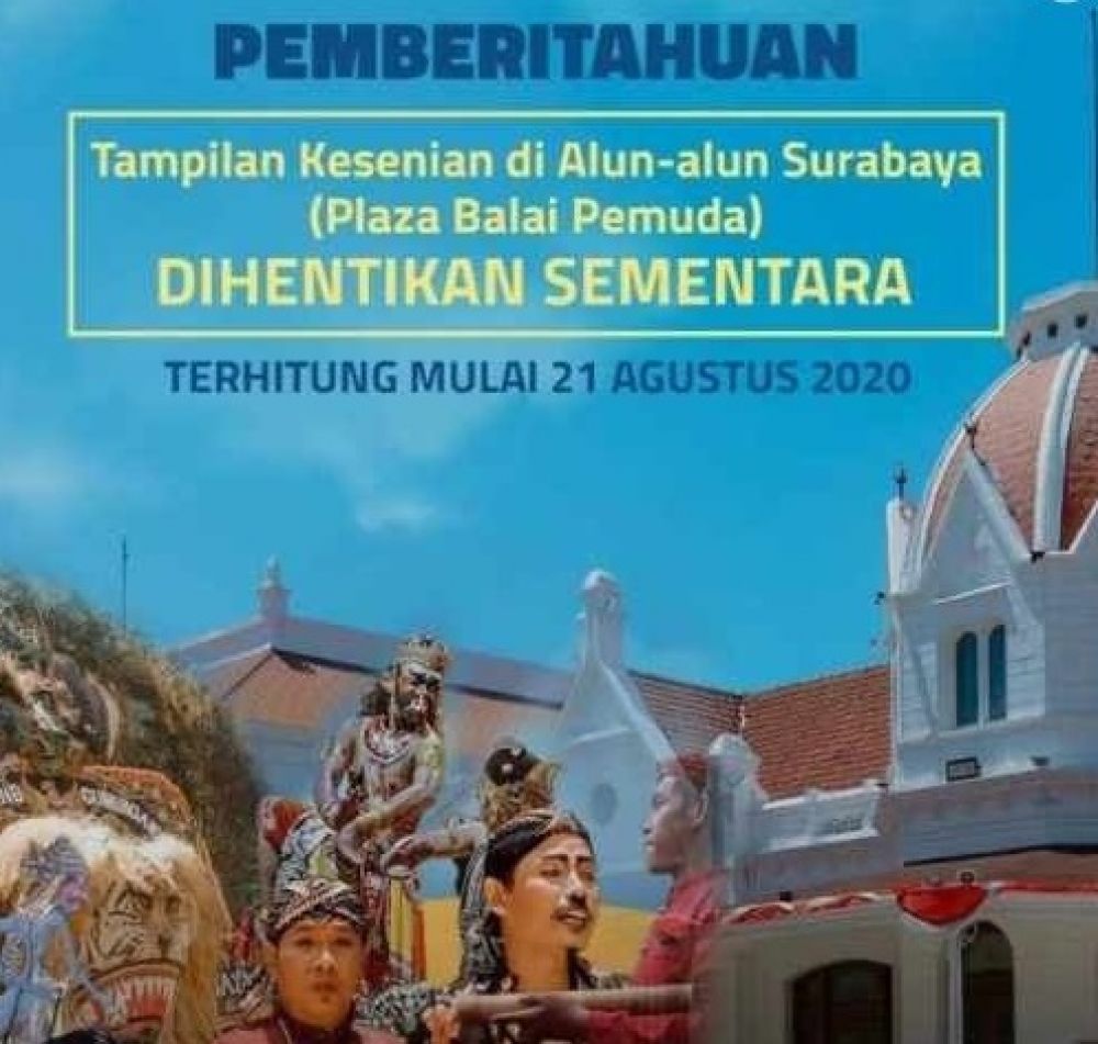 Dinas Kebudayaan dan Pariwisata Kota Surabaya mengumumkan pembatalan acara Tampilan Kesenian di Alun-Alun Suroboyo (Plaza Balai Pemuda). SP/ JT