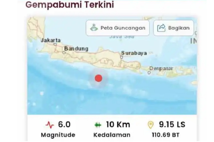 Gempa mumi 6,0 M di Pacitan. SP/ MDN