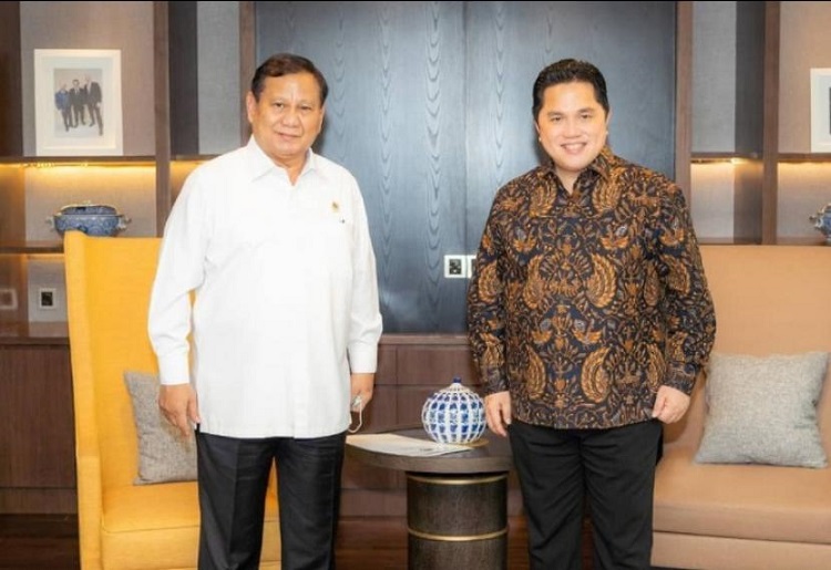 Menteri Pertahanan Prabowo Subianto bersama Menteri BUMN Erick Thohir. SP/ JKT