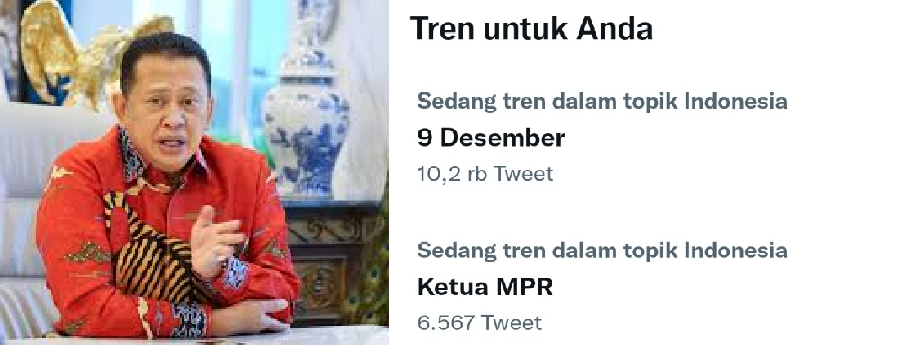 Ketua MPR RI Bambang Soesatyo (Bamsoet) jadi trending topic hingga Jumat (9/12/2022).