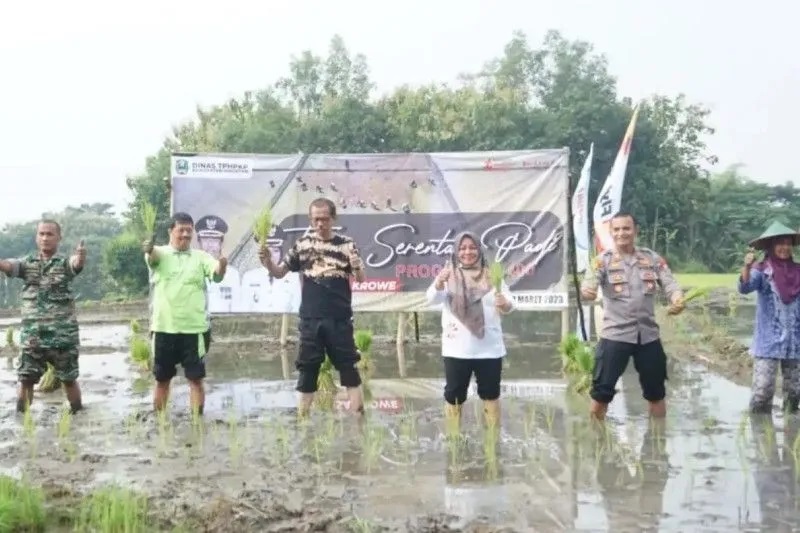 Pencanangan uji coba IP padi 400 di Desa Krowe, Kecamatan Lembeyan, Kabupaten Magetan. Foto: Diskominfo Kabupaten Magetan.