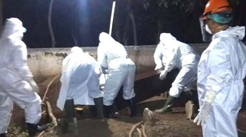 Proses pemakamam pasien corona atau covid-19. Seorang wanita 44 tahun di Kelurahan Meri, Kranggan, Kota Mojokerta meninggal pada Rabu malam (3/6/2020). SP/ TRB