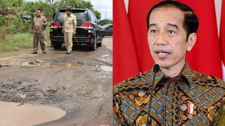 Presiden Jokowi saat meninjau langsung jalanan rusak di Lampung menggunakan mobil. SP/ LMPG
