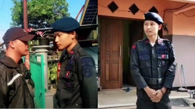 Beredar viral, pria asal Malang berseragam Brimob gadungan berpangkat Bharada demi memikat pujaan hatinya. SP/ Tiktok@samgilang