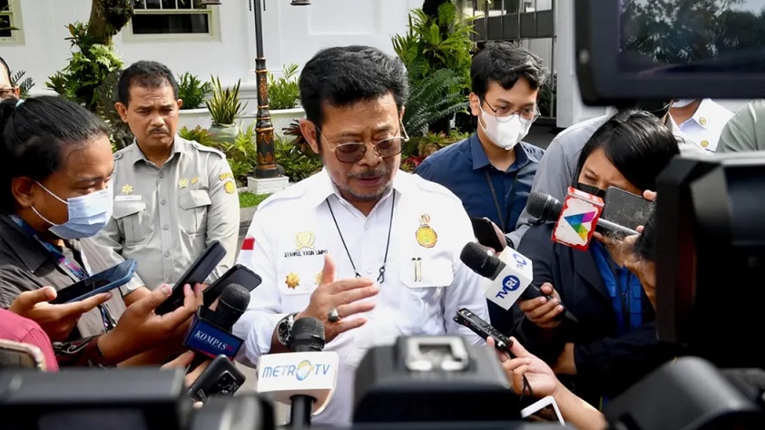 Menteri Pertanian Syahrul Yasin Limpo usai rapat bersama Presiden Joko Widodo di Istana Merdeka, Jakarta, pada Senin (31/10/2022).