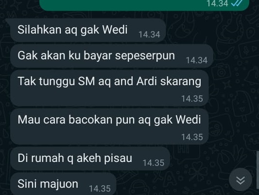 Salah satu ancaman yang disampaikan PN lewat WA.