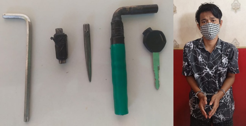 Tersangka Risqi saat diamankan di Mapolsek Kenjeran. SP/ANGGADIA MUHAMMAD