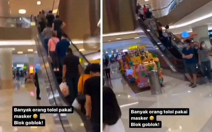 Kolase tangkapan layar pria yang menyebut pengunjung Pakuwon Mall bodoh menggunakan bermasker, viral di aplikasi percakapan Senin (3/5/2021). SP/Tangkapan layar