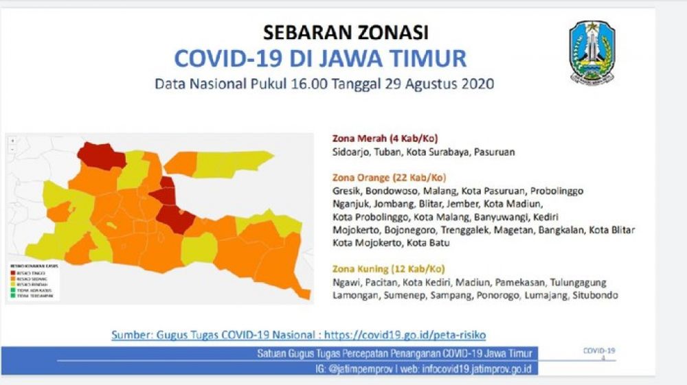 Peta zona merah COVID-19 di Jatim. SP/ DECOM